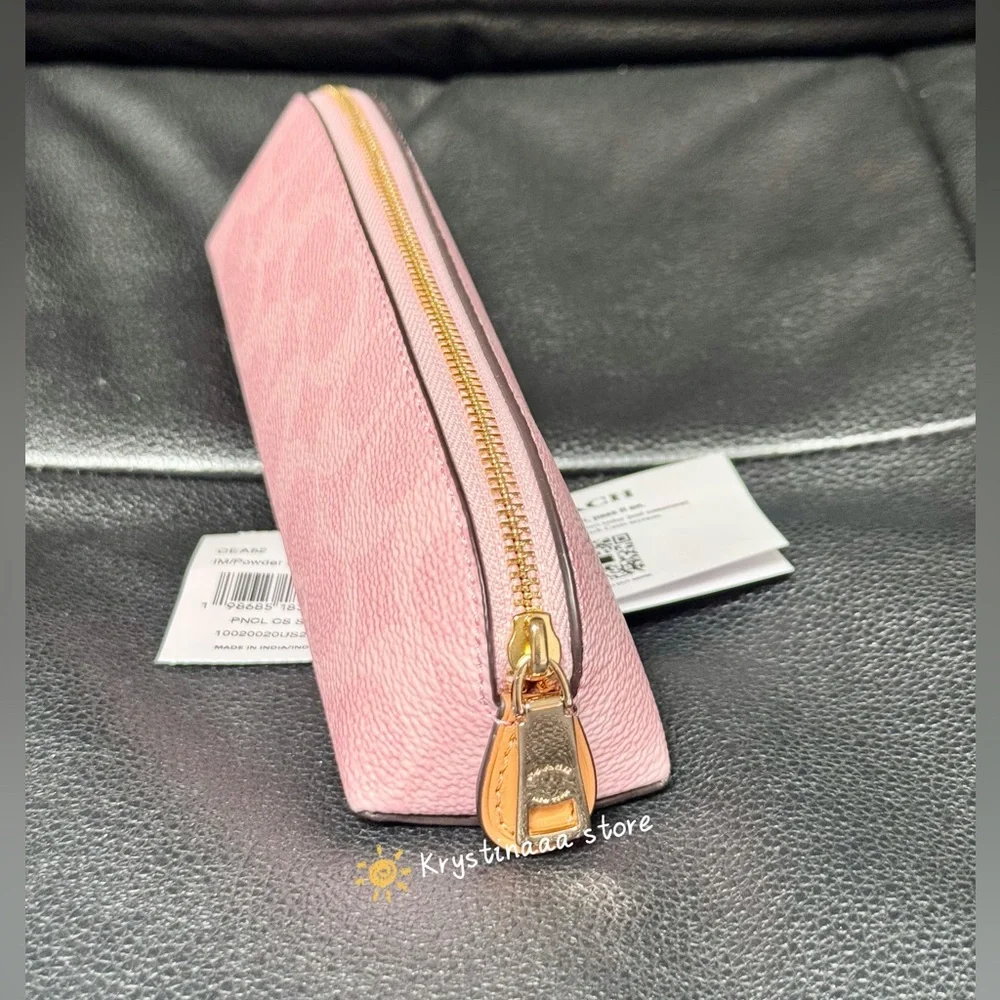 NWT Coach Pencil Case in Signature Canvas in Gold/Powder Pink
